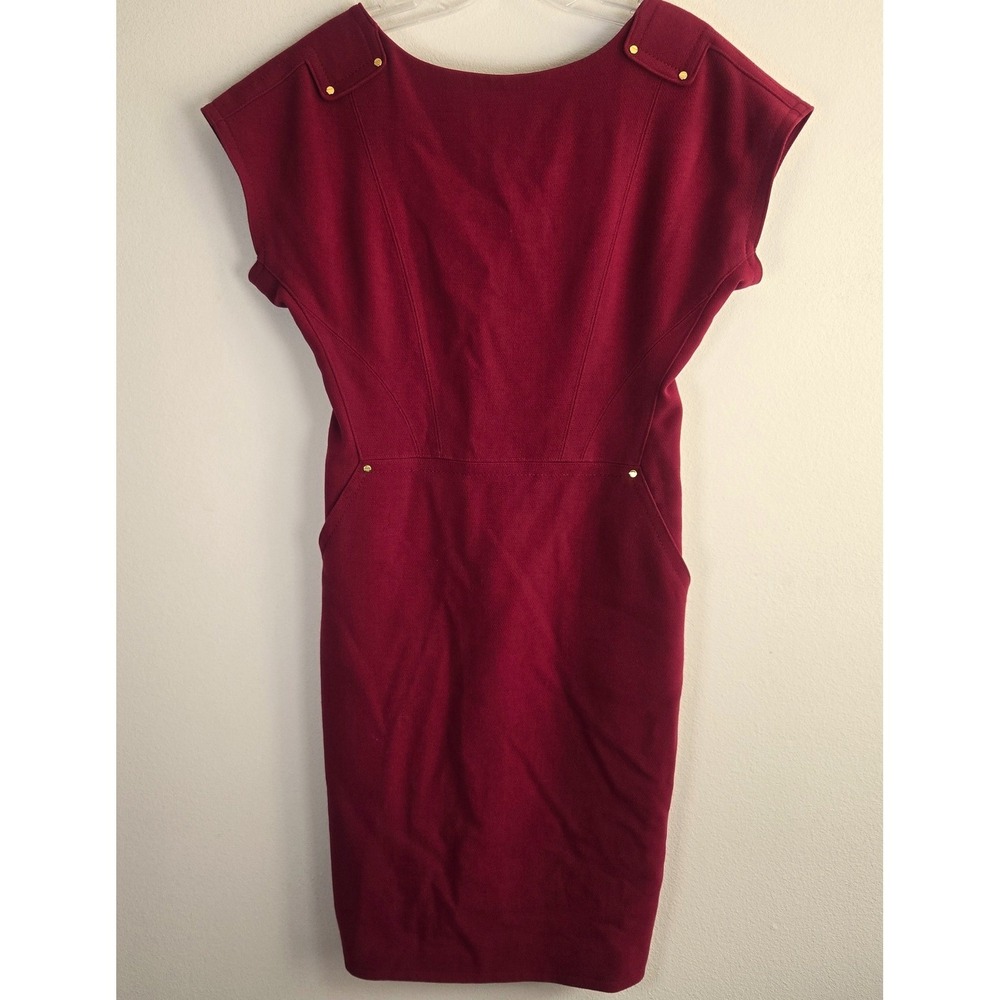 RACHEL Rachel Roy Wine Red Midi Sheath Dress with Gold Studs